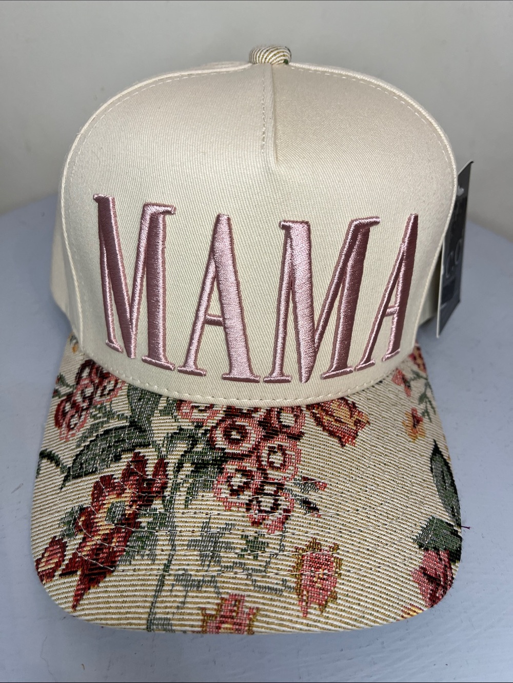 C.C MAMA Floral Brim Cap - Cream & Pink NEW